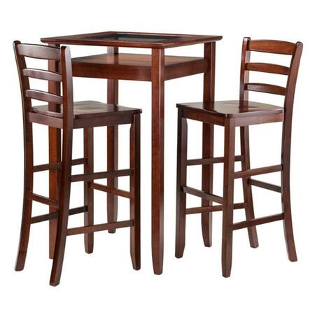 WINSOME 42.13 x 25.59 x 25.59 in. Halo Pub Table Set with 2 Ladder Back Stools, Walnut - 3 Piece, 3PK 94386